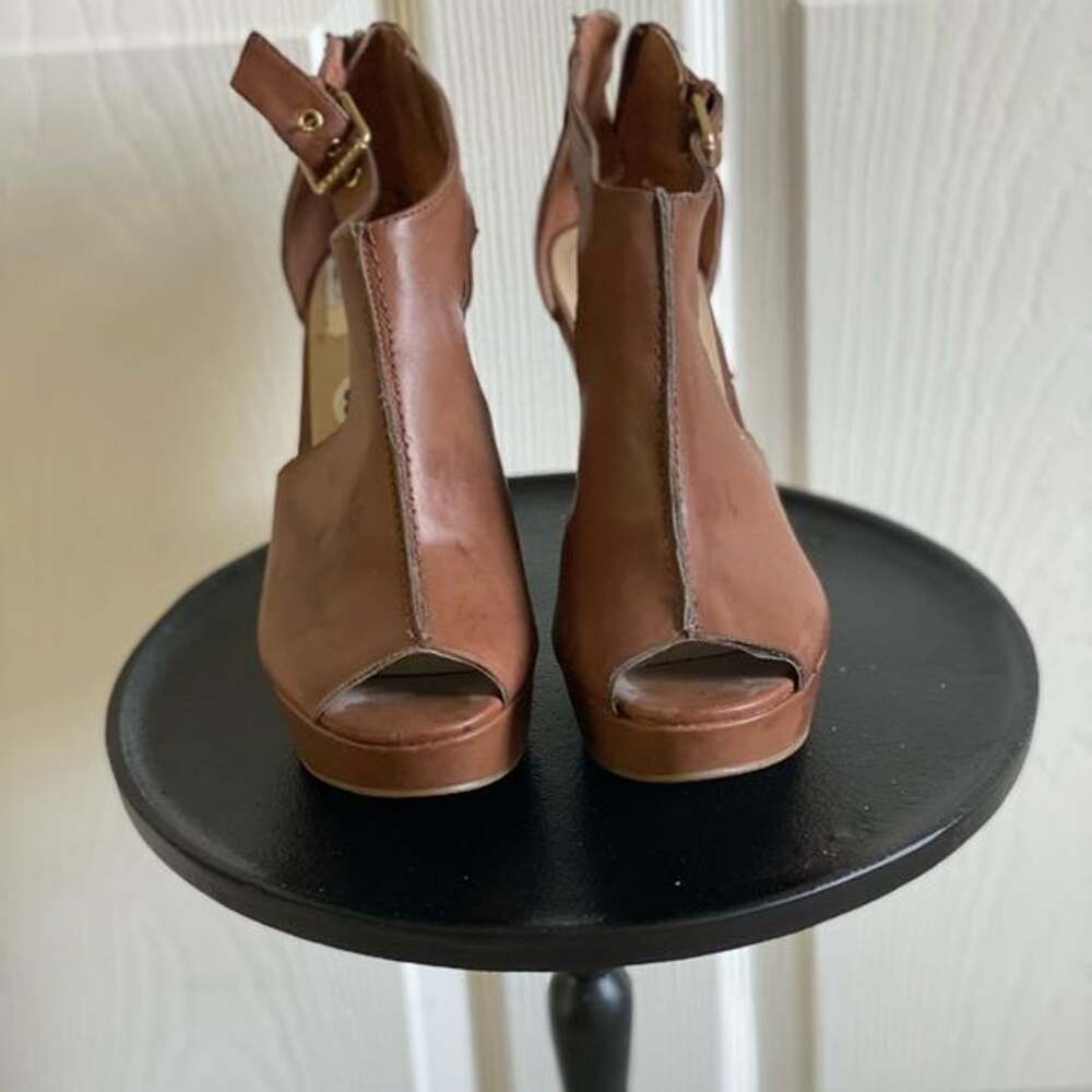 Guess Brown Chunky Heel Peep-Toe Heels